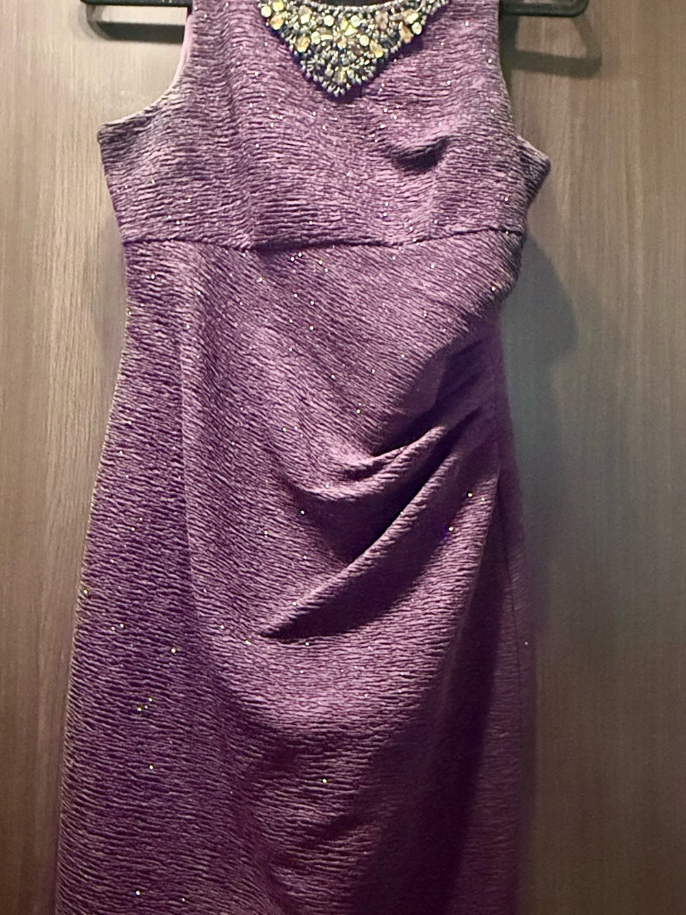 Eliza J Purple Sleeveless Jeweled Midi Sheath Dress